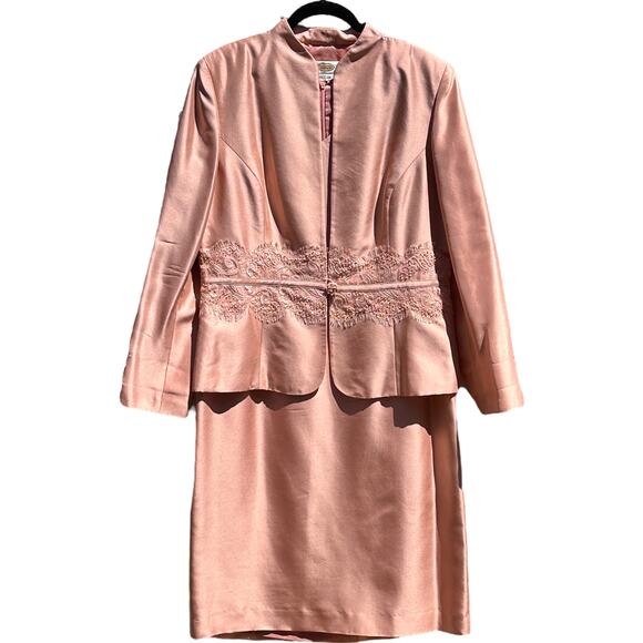 Talbots Peach/Pink Silk 2-Piece Dress Suit - Size 12